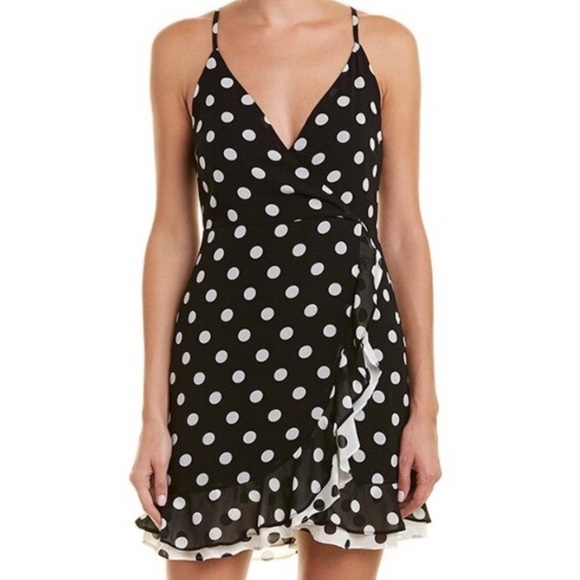 Bardot Dresses & Skirts - Bardot | black/white polka dot mini wrap dress